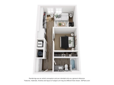Floor plan for studio, 1 bath, 527 sqft